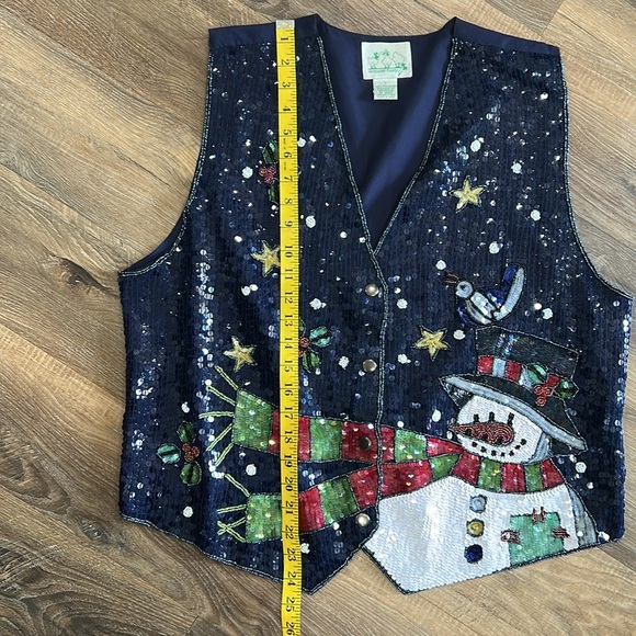 The Quacker Factory sequin snowman Christmas vest Large Navy - Picture 7 of 11